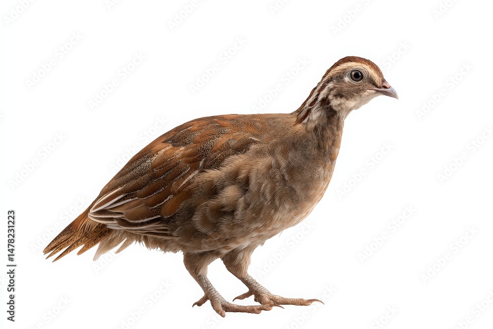Obraz premium A brown quail stands against a white background.