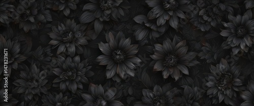 Abstract charcoal floral wallpaper, dark seamless pattern, stylish, seamless