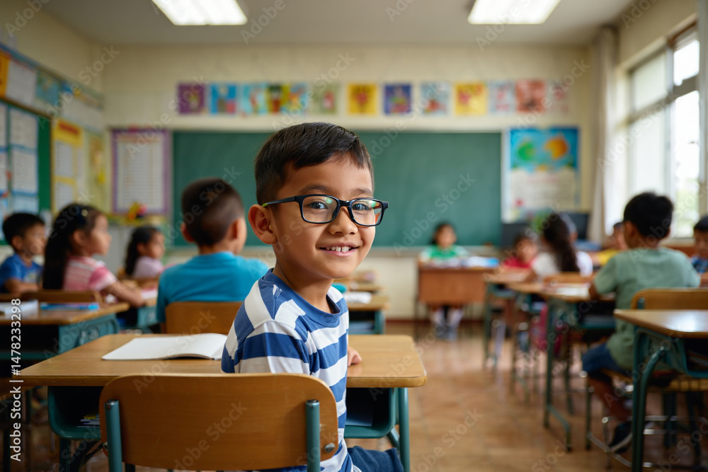 © Rouf - Students and their smiling teacher work in their classroom
