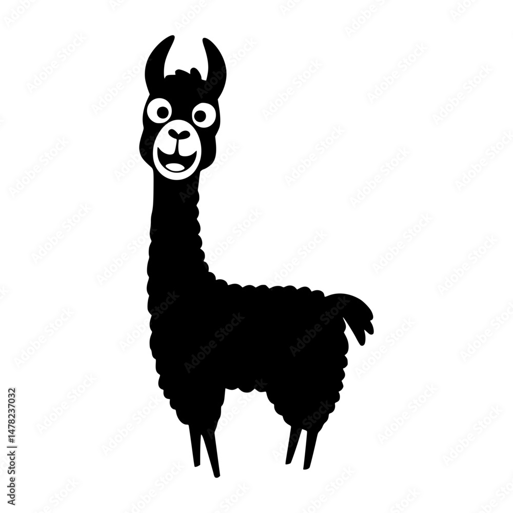 Fototapeta premium Cute Black Silhouette Llama Illustration