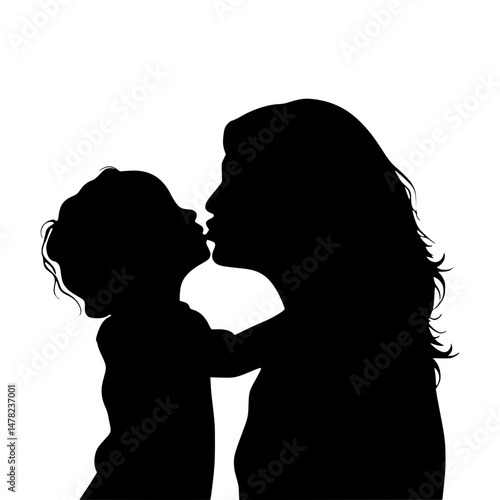 Silhouette Mother & Child Kiss