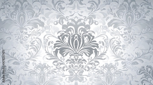 Elegant Silver Damask Pattern Seamless Wallpaper Background