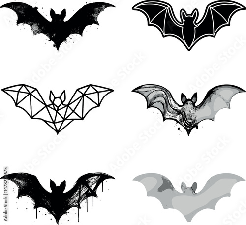 Abstract bat icons set – silhouette, nature-inspired and minimalist designs
