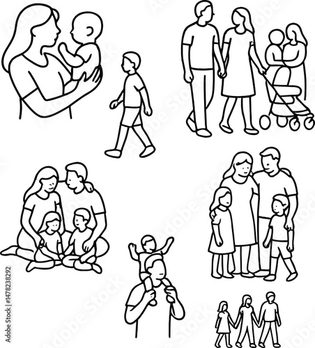 Classic family icons set – silhouette, simple and minimalist design elements