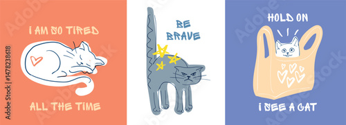 Funny Cartoon Cats with Emotions