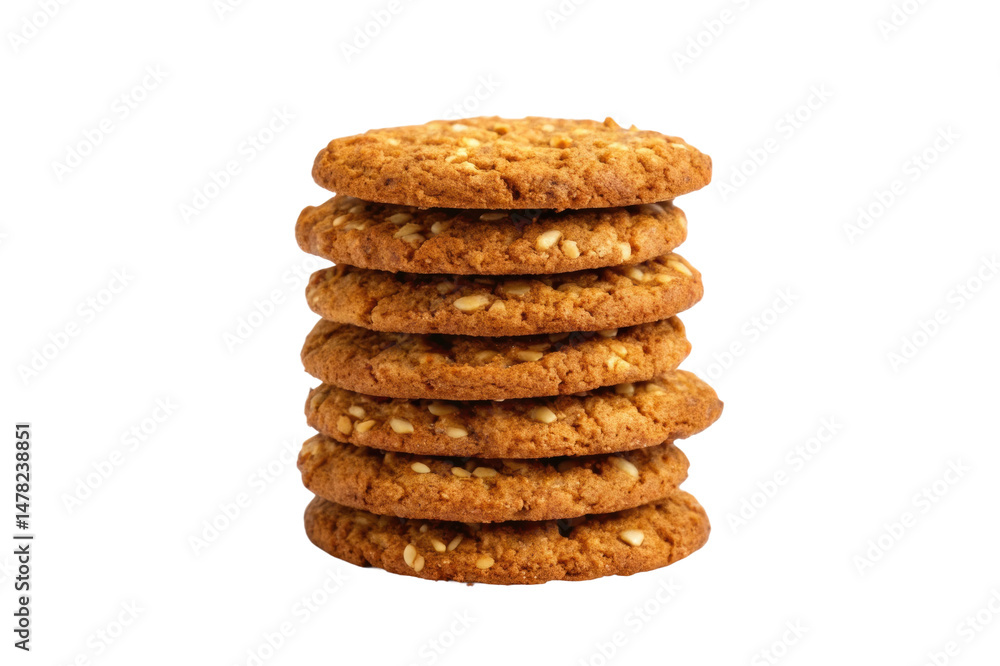 PNG Stack of crunchy peanut cookies with nutty texture on black background PNG Stack of crunchy peanut cookies with nutty texture on black background