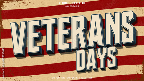 Veterans day 3d text style retro vintage editable text effect