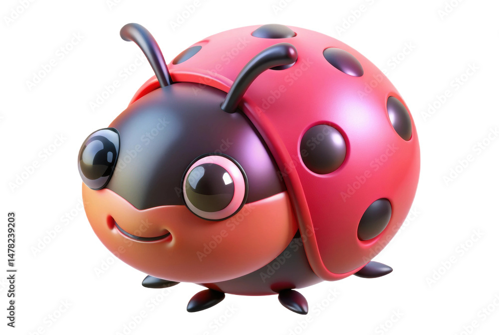 Obraz premium PNG Cute cartoon ladybug with glossy red shell and big eyes