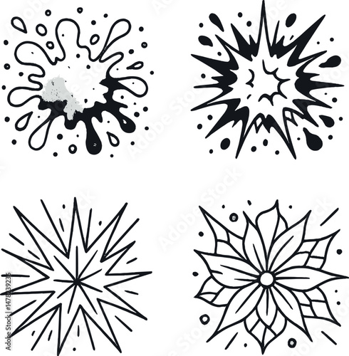 Explosive icons set – silhouette, artistic and dynamic symbols for creative designs
