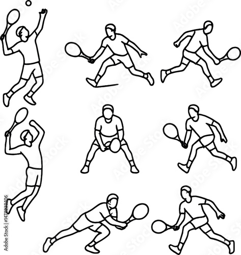Tennis player silhouettes icons set – silhouette, sports and fitness symbols
