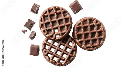 chocolate waffles isolated on white background with clipping path.
