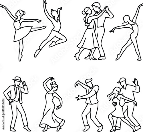 Dancer silhouette icons set – elegant, simple dance and performance outlines