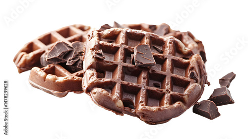chocolate waffles isolated on white background with clipping path.
