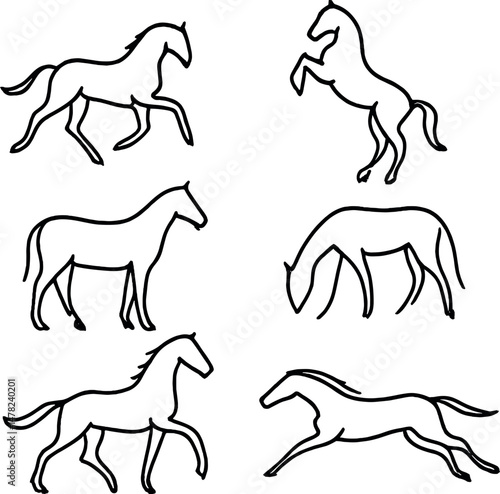 Minimalist horse icons set – silhouette, equestrian and animal symbols
