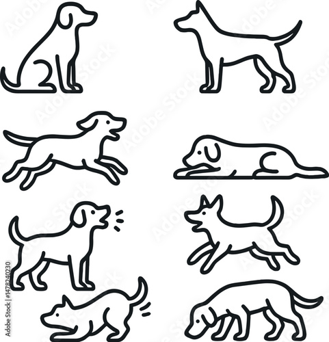 Classic dog silhouettes icons set – silhouette, canine and pet design elements