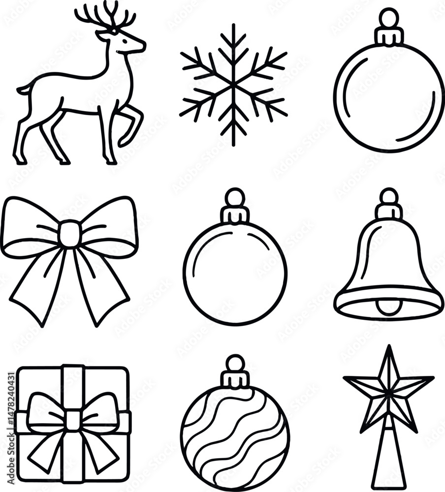 Fototapeta premium Elegant christmas icons set – outline, holiday and festive symbol collection