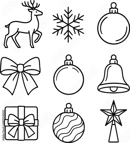Elegant christmas icons set – outline, holiday and festive symbol collection