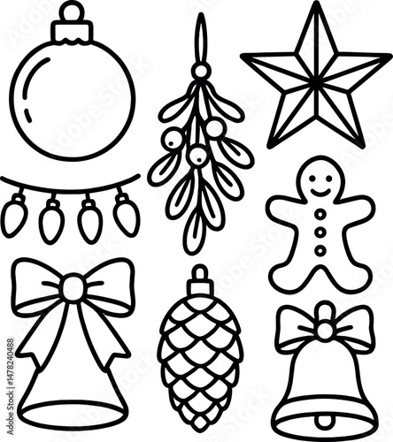 Festive holiday outline icons set – simple, seasonal and christmas-themed vector symbols