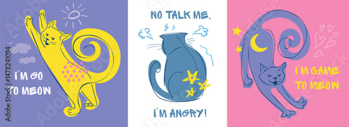 Funny Cartoon Cats with Emotions
