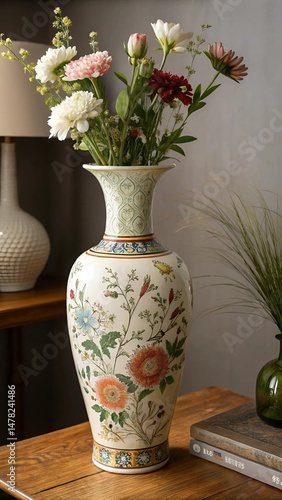 Wallpaper Mural A large vase elegantly placed on a wooden table, showcasing its design against a natural backdrop	 Torontodigital.ca