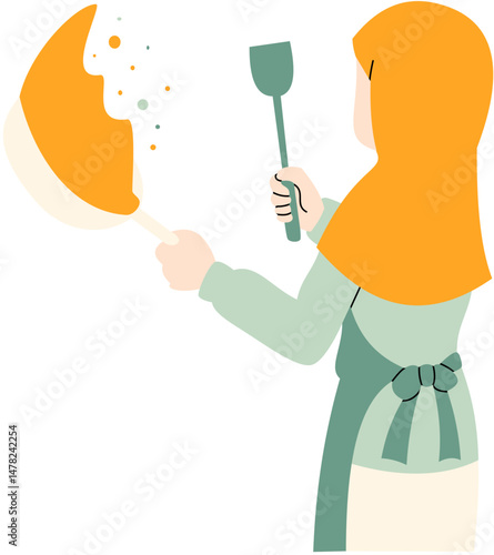 Woman in hijab preparing food