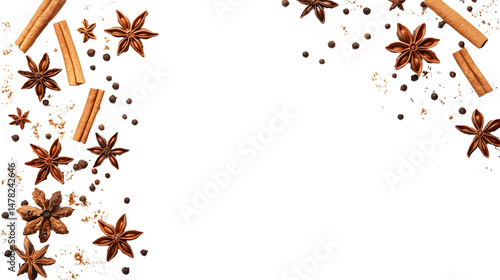 Obraz na płótnie Close-up macro photography of aromatic sweet spices - cinnamon, star anise and cloves, wooden surface
w salonie