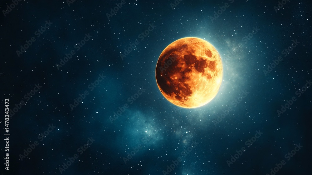 Fototapeta premium Ethereal cosmic moonscape, a celestial body shining amidst starry skies