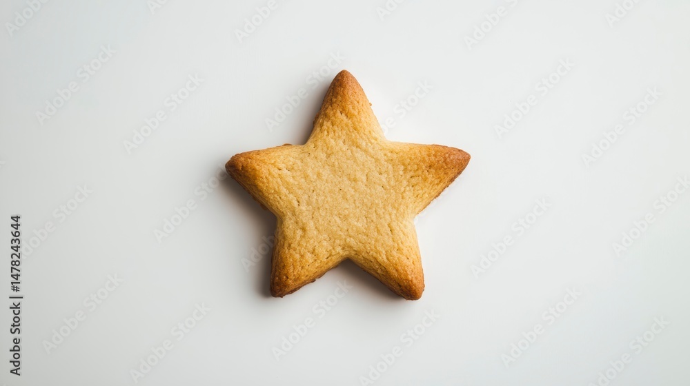A single, star-shaped, golden-brown cookie on a white background. A single, star-shaped, golden-brown cookie on a white background.
