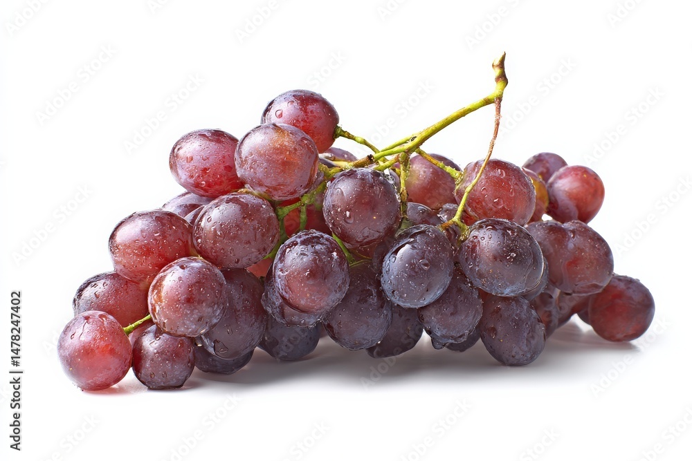 Fototapeta premium A bunch of red grapes glistening with water droplets.