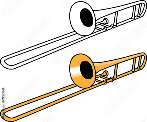 trombone line vector illustration isolated on white background
