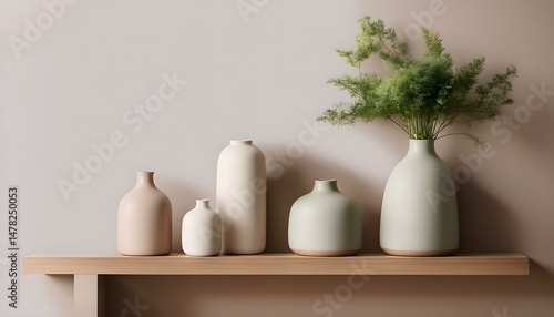 Wallpaper Mural Simplistic Serenity: Minimalist Shelf with Ceramic Vases Torontodigital.ca