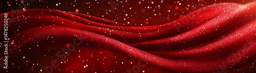Crimson fabric with shimmering particles.