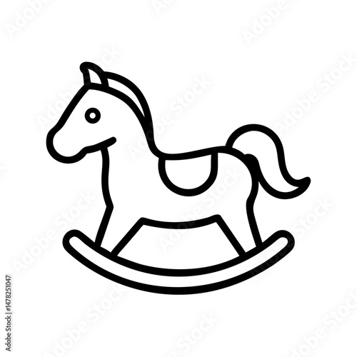 Rocking horse toy design in minimalist line art style  