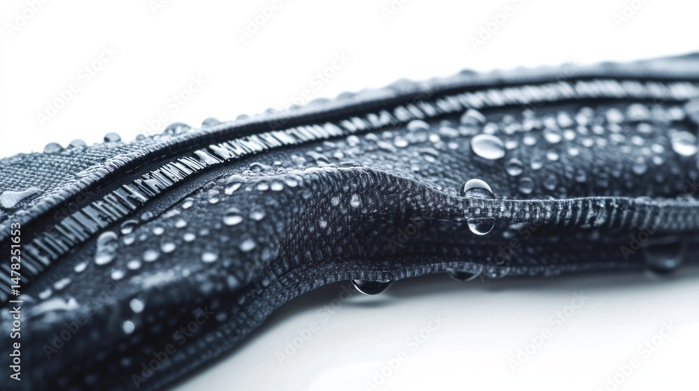 Obraz premium Close-up of water droplets on textured fabric, showcasing water resistance.