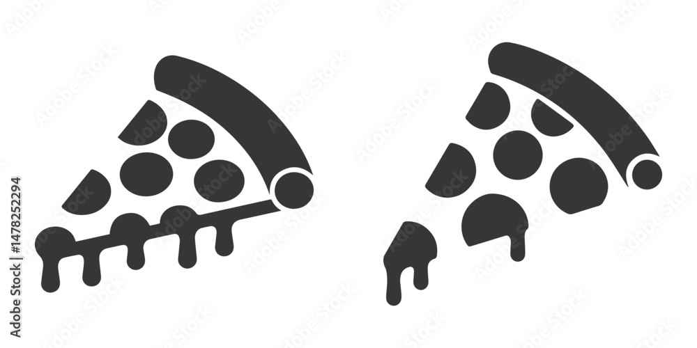 Fototapeta premium Simple, black and white vector illustration of two pizza slices.