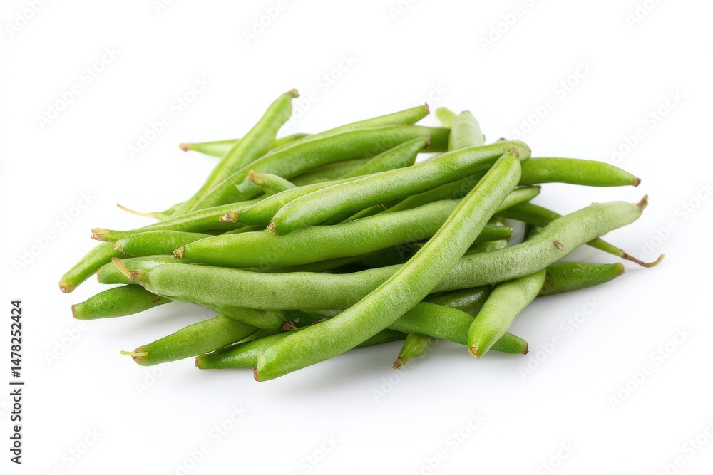 A pile of fresh green beans on a white background. A pile of fresh green beans on a white background.