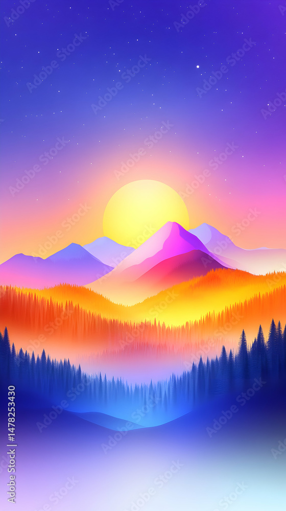 Obraz premium Colorful mountain sunrise landscape