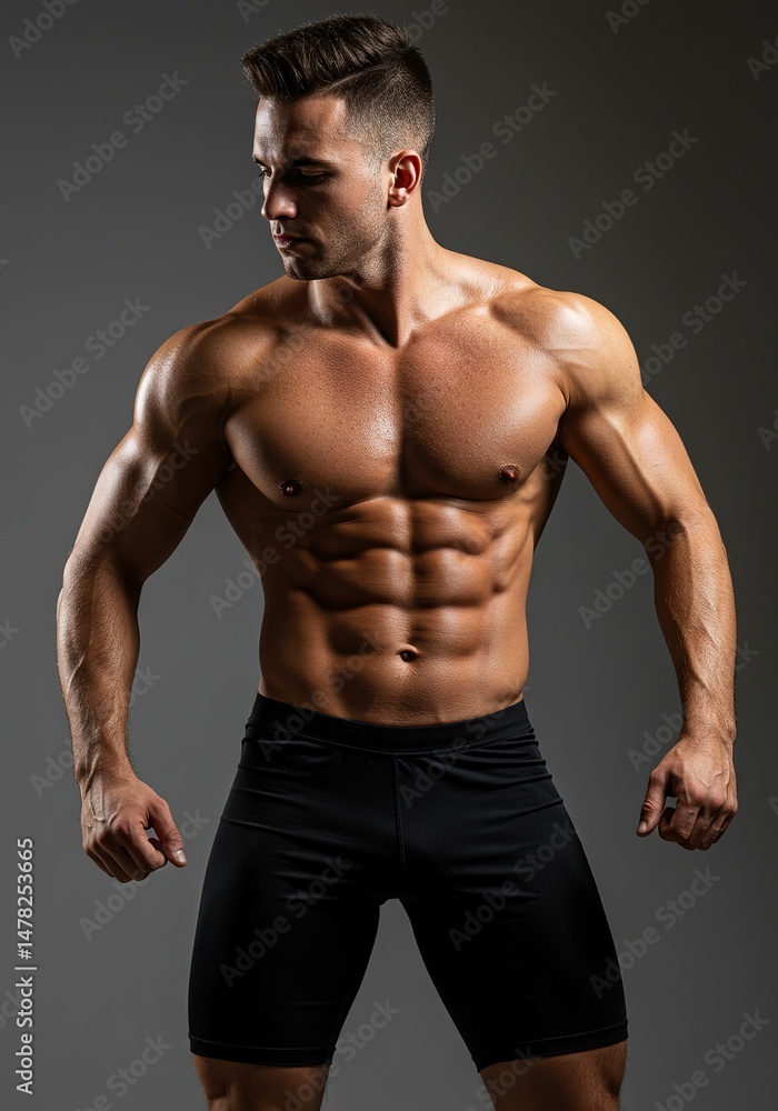 Fototapeta premium Highly Defined Muscular Physique A Study in Male Fitness and Bodybuilding Aesthetics