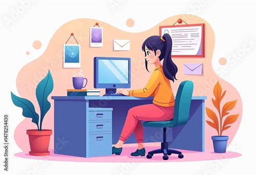 digital artist at work creative office space with pink shirt