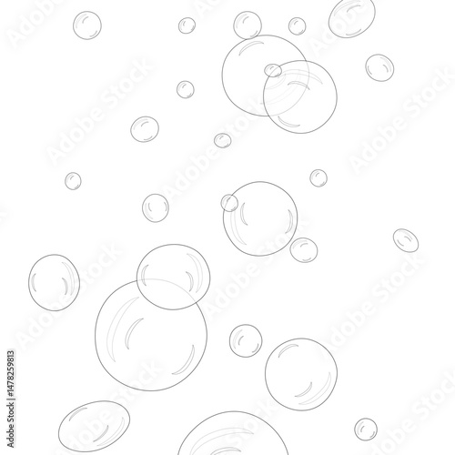 Coloring page with summer outline drawing of underwater background including many oxygen bubbles. Air bubble. A aqua. Ideal for entertaining kids, summertime, beach, aquatic black and white design.