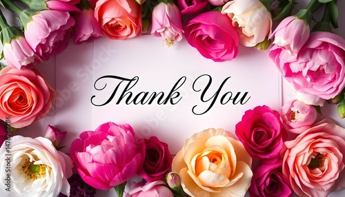 Thank You Floral Frame Elegant Pink and Peach Roses