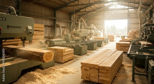 Industrial wood processing lumber mill timber production