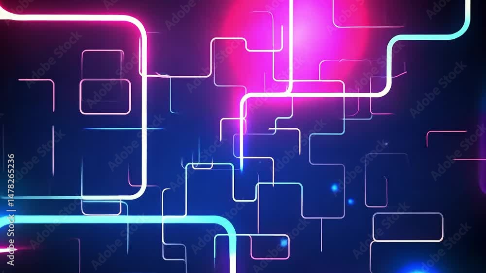 Glowing neon lines and squares form an abstract futuristic tech background Glowing neon lines and squares form an abstract futuristic tech background