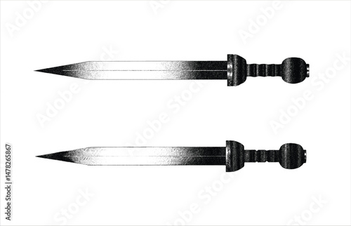 Realistic art drawing of gladius Roman sword in graphic pen style, sketch,  vector illustration isolated on white background