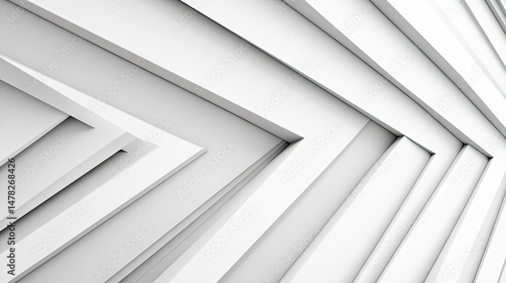Fototapeta premium Abstract geometric design in white, layered and angled lines.