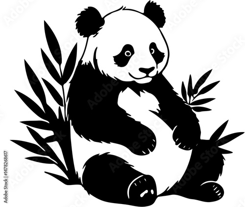cute panda silhouette vector illustration