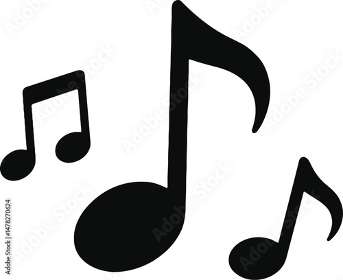 Music notes icon vector of black musical symbols with melody elements, simple sound notes graphic for audio design
