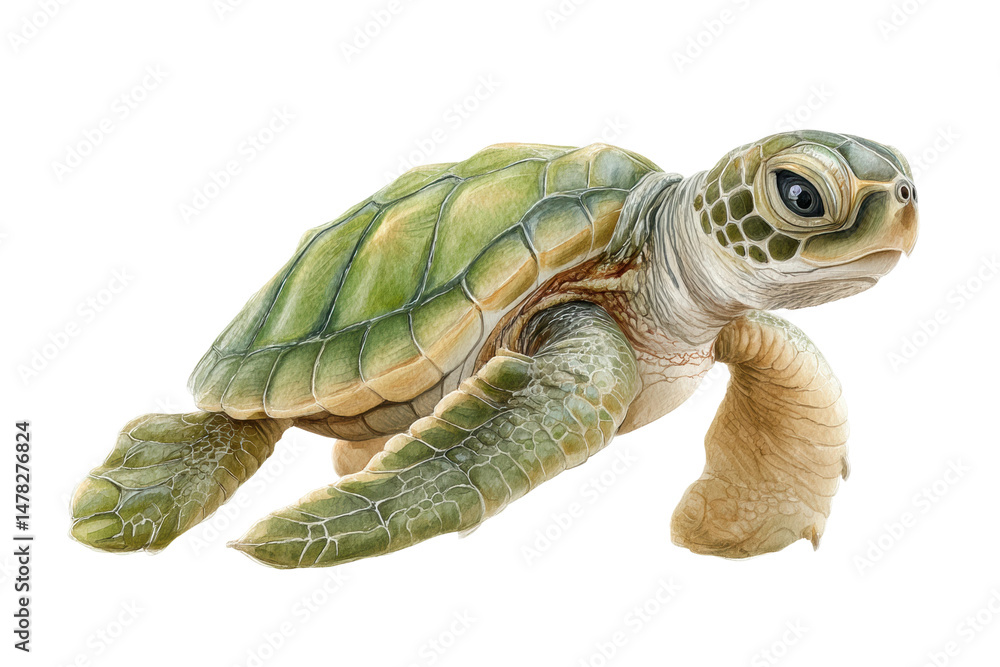 Obraz premium PNG Detailed illustration of a green sea turtle in natural pose