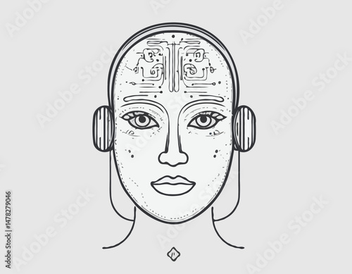 Artificial Intelligence Face Recognition Line Icon, Biometric Security System, Futuristic Technology, and Identity Verification Vector Concept.