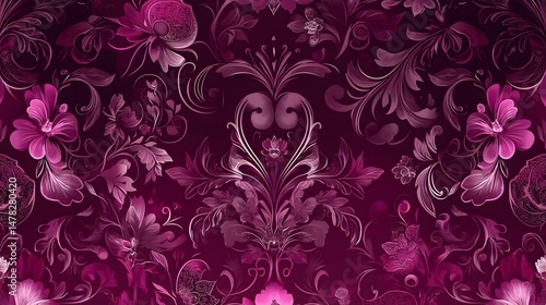Elegant Purple Floral Damask Pattern Seamless Design